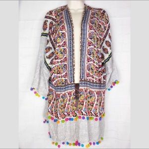 Umgee Pom Pom kimono duster boho gypsy size S/M